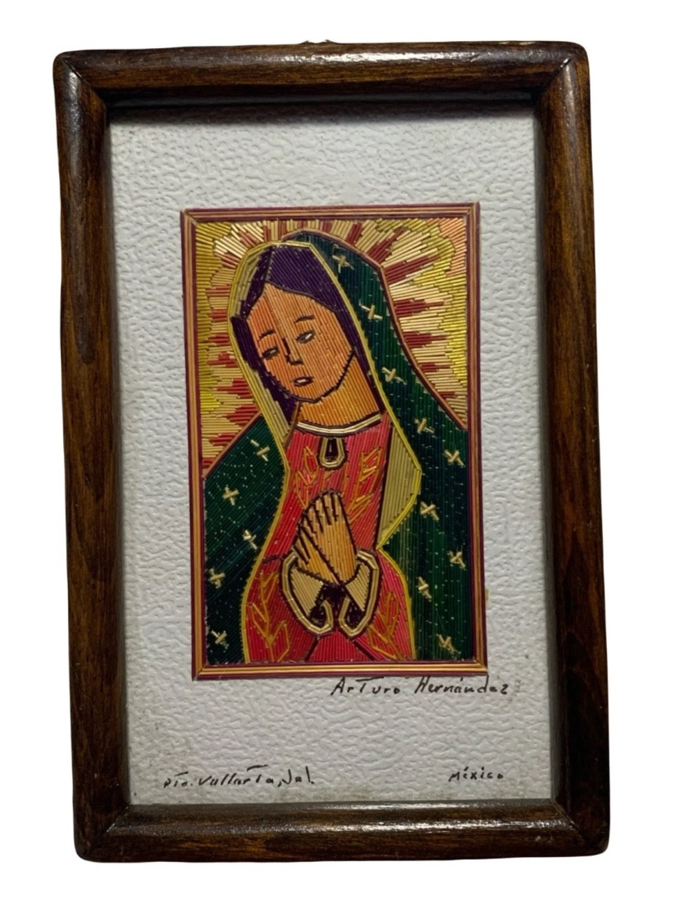 Vintage Arturo Hernandez Straw Art Mexico Folk Art Virgin Mary Mexican Catholic